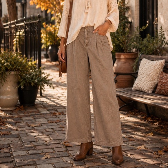 American Eagle Pants - American Eagle Wide Leg Pants Khaki Pleated High Rise Boho Utility Preppy 00